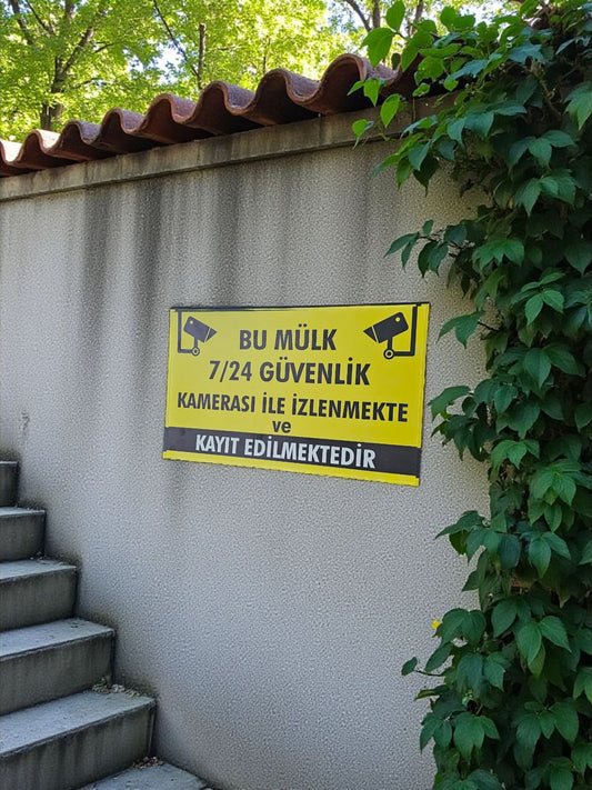 Dekota Malzeme Üzeri Dijital Baskı Folyo – Güvenlik Kamerası Uyarı Levhası (İşyeri, Bina, Fabrika, Yazlık için